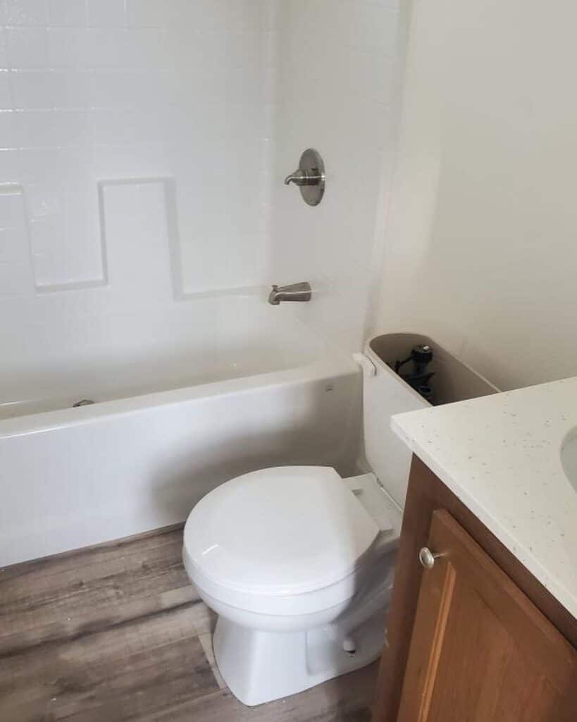 Bathroom interior inside newly installed manufactured home