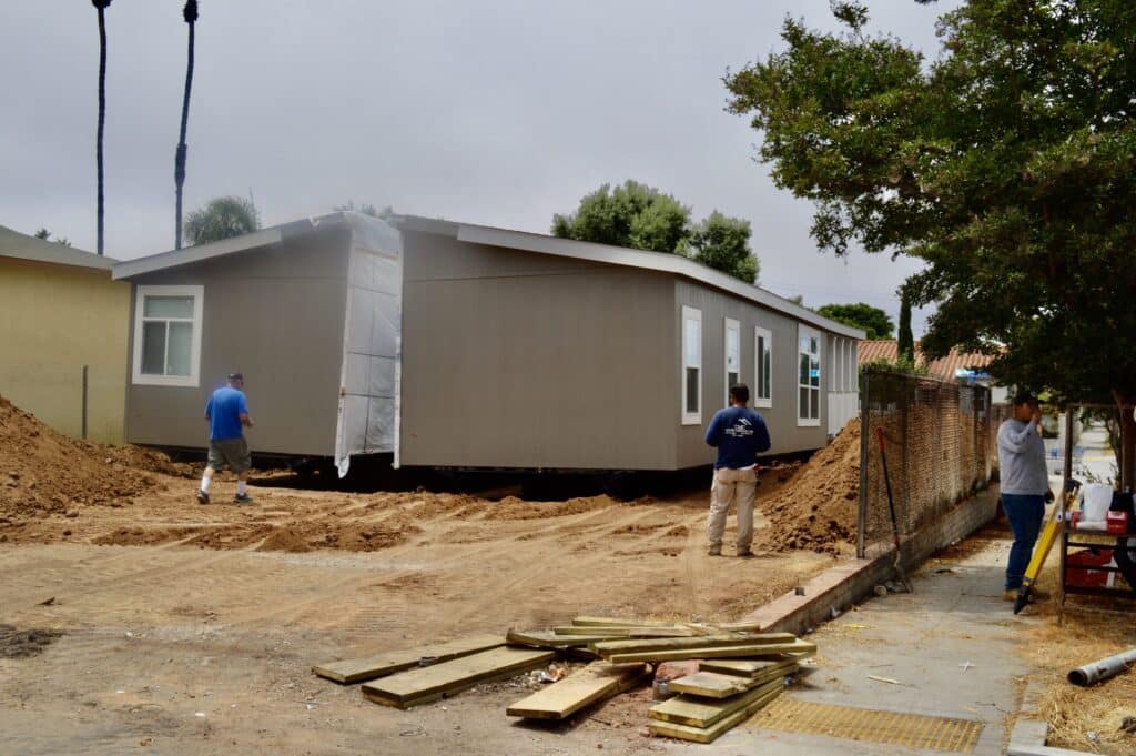 Initial Placement Manufactured home positioned on site before final setup