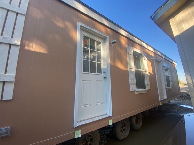 Manufactured home exterior with door and window details